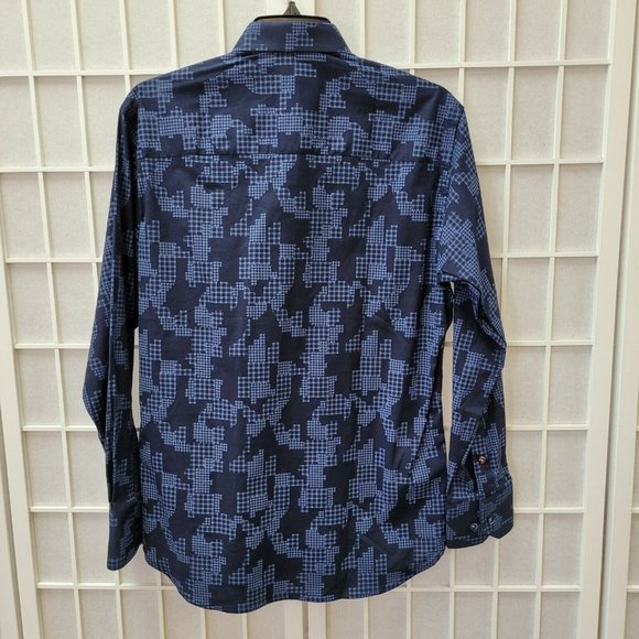 Visconti Black Shirt Men's Sz Small Navy Blue Houndstooth Camouflage Shapes NWT - Picture 3 of 11